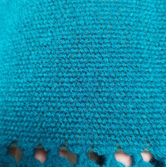 Vintage Handwoven Blanket Shawl Teal Blue Green Large Tassels 27" × 42" - Picture 7 of 7